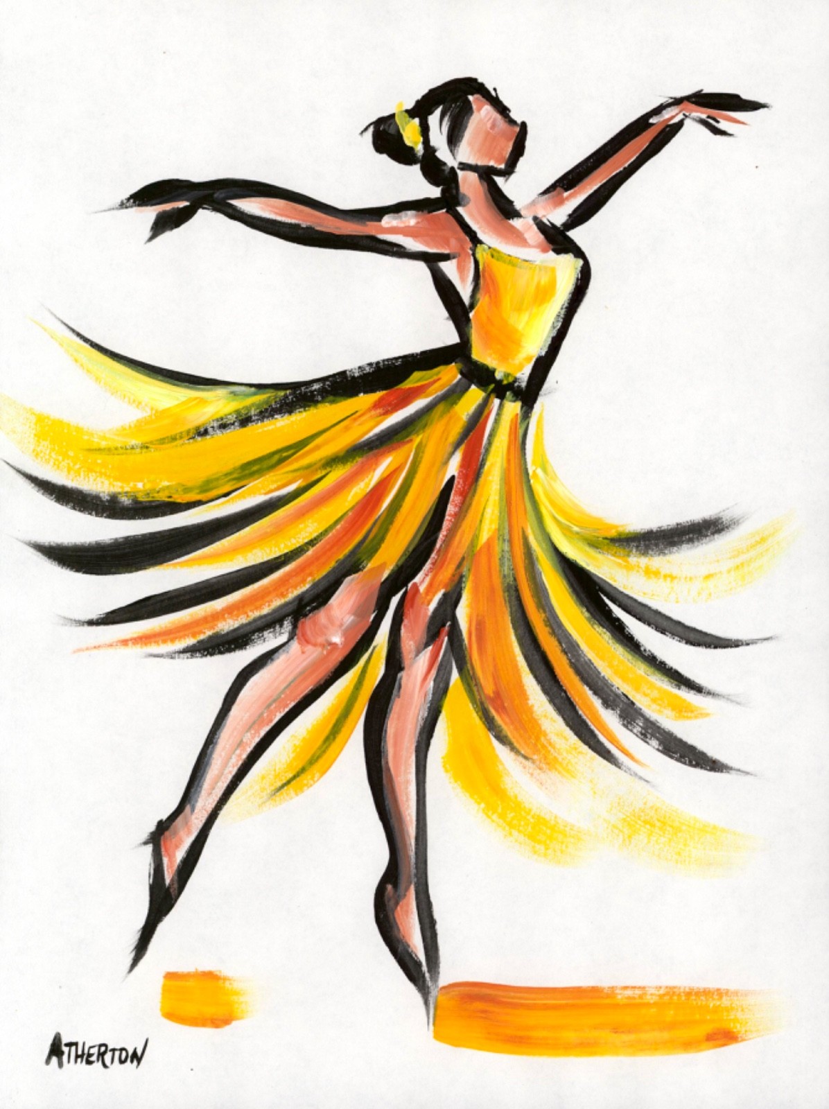 Atherton 9×12 Original Ballet Dancer Acrylic Painting «Fairy in Yellow» signed