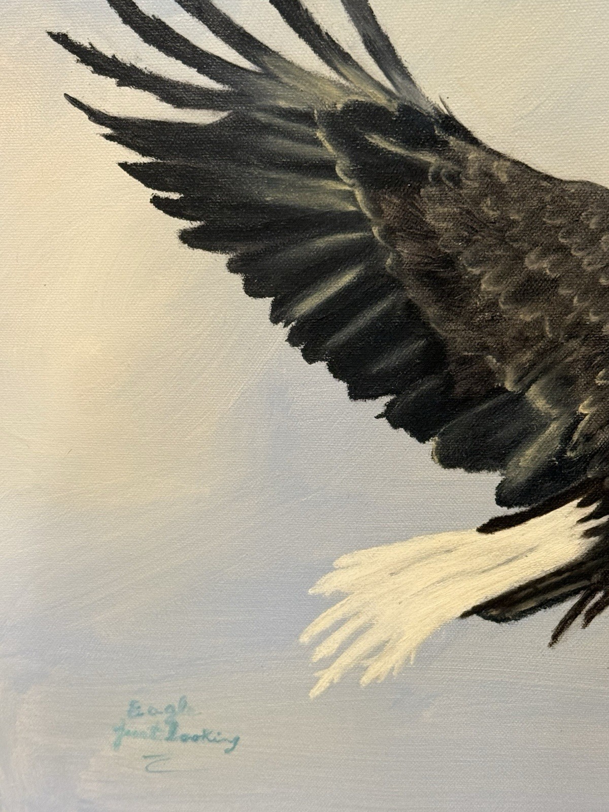 Original Oil Painting Bald Eagle In Flight Signed Florence Kepner 1992 Framed