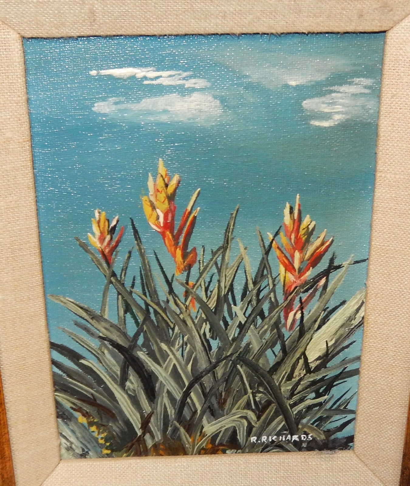 R.RICHARDS CALIFORNIA MOHAVE YUCCA PLANT OIL ON BOARD PAINTING