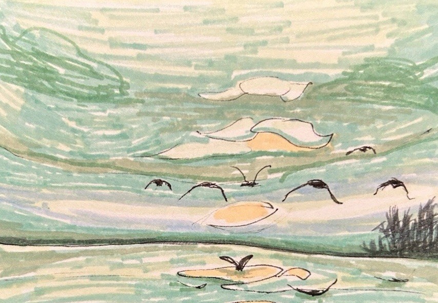 1Original art card ACEO dorisann1022 marker Flowers Seascape Pastoral