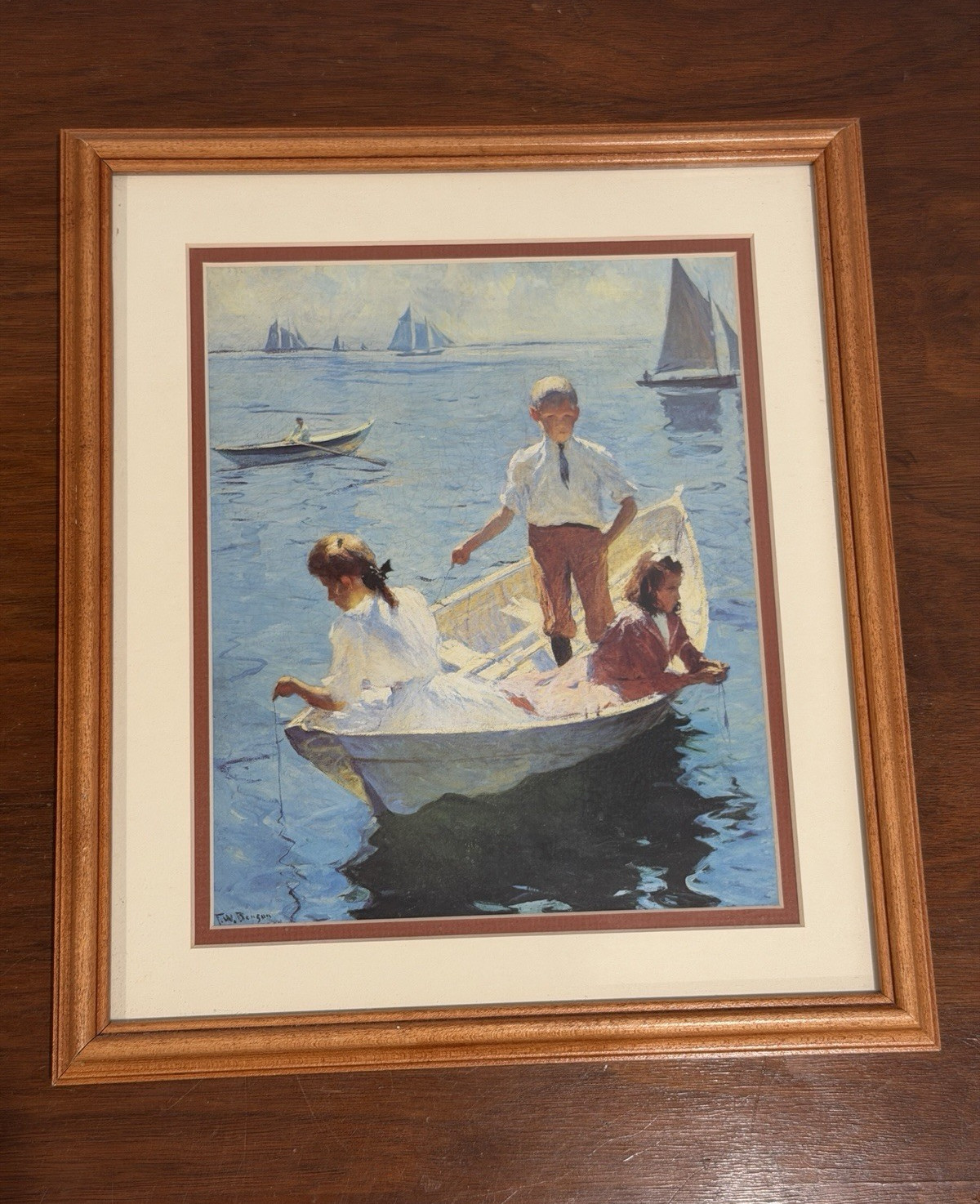 Frank W. Benson Signed Oil Painting on Canvas «Calm Morning». Framed/Matted.