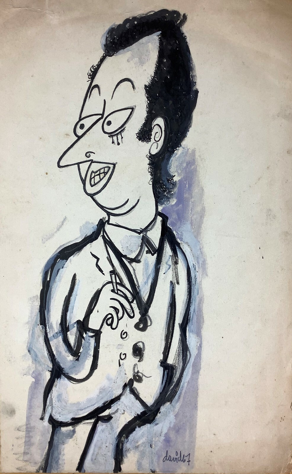 Juan David. Caricature. Untitled, 1967. Mixed media on cardboard. Original signe