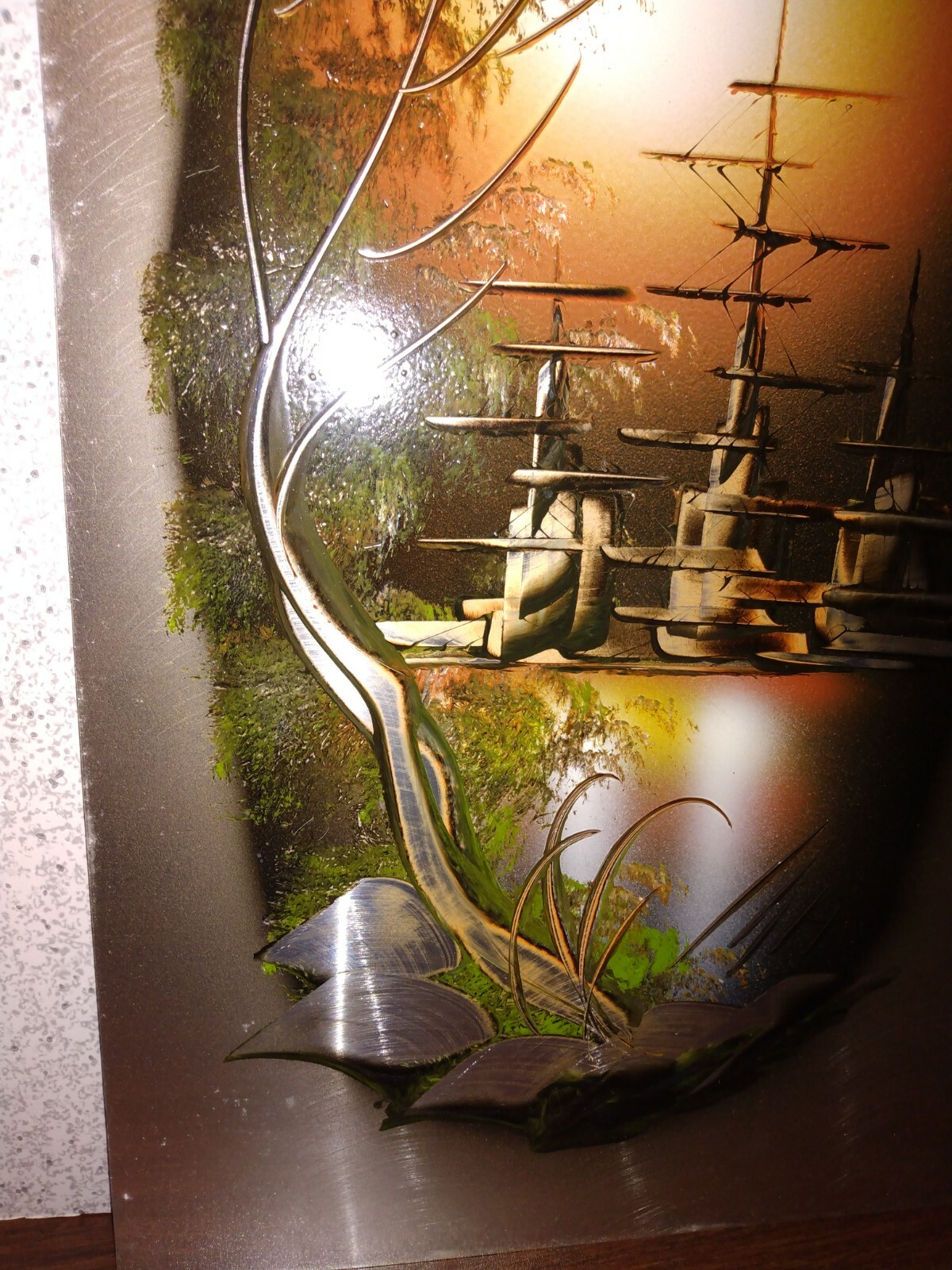 Vintage Oriental Sunset Spray Paint Art Thin Aluminum Metal 19 3/4″ x 9 3/4″