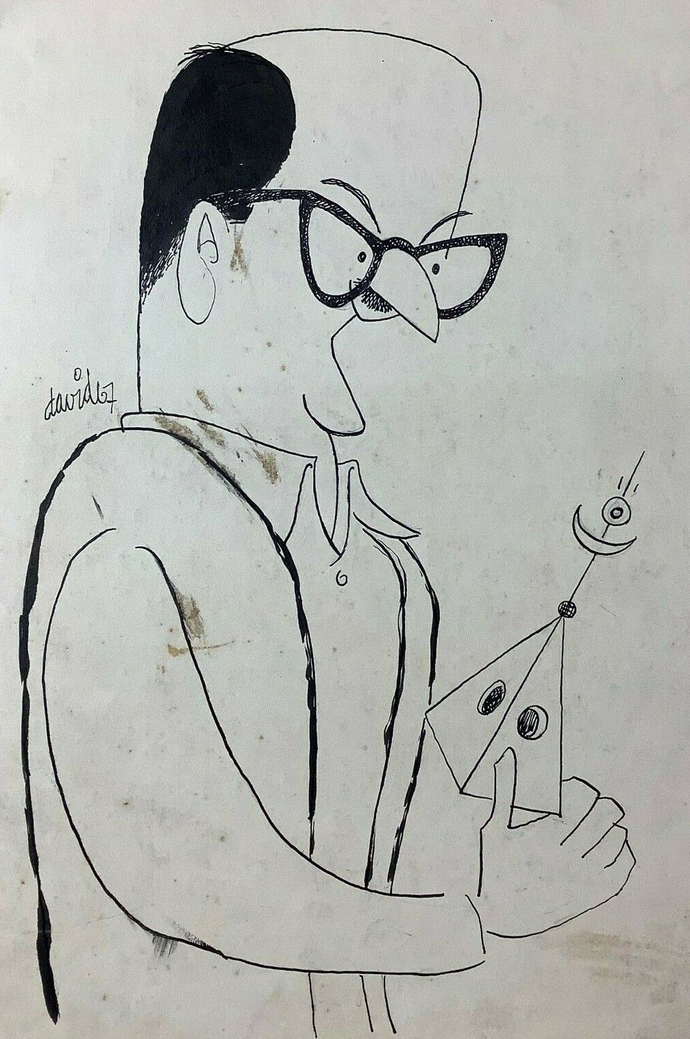 Juan David. Caricature. Director, 1967. Ink on light cardboard.