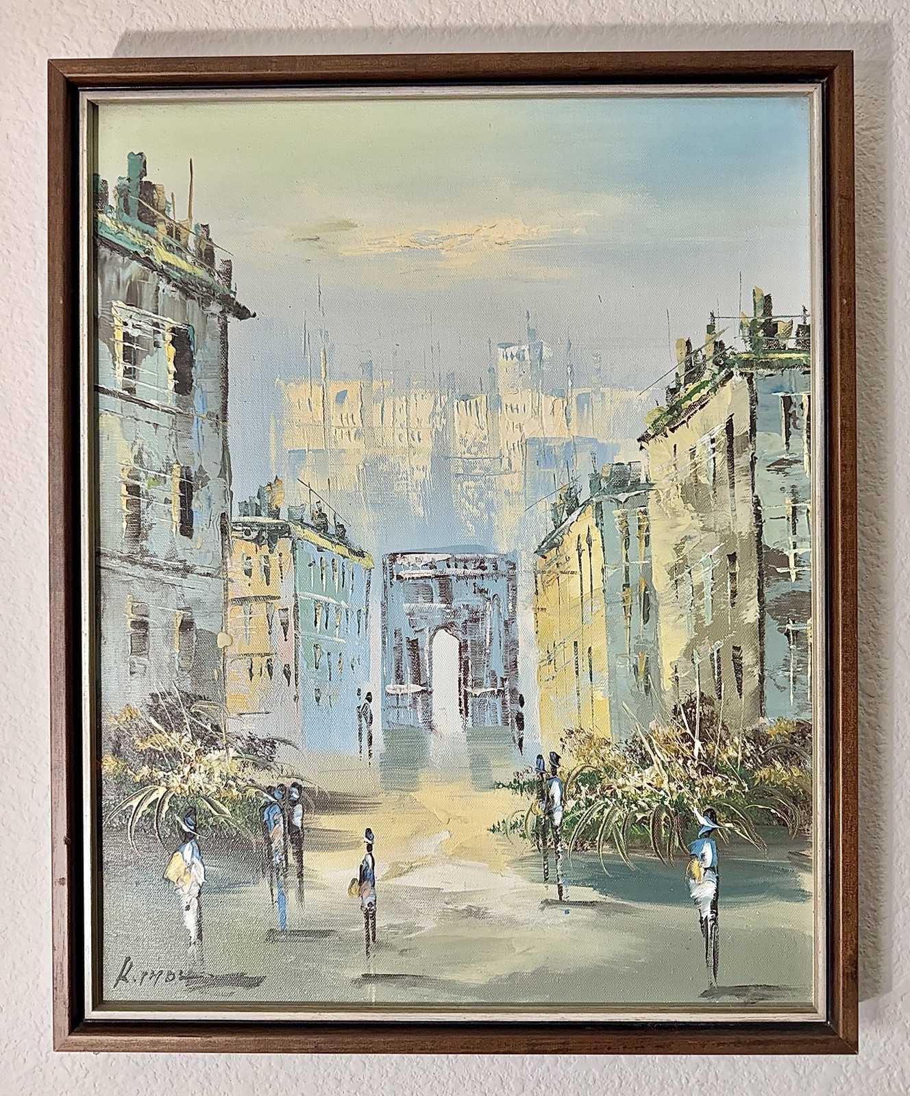 Original VTG OIL Paint On Canvas Paris Market Street Featuring – Arc de Triomphe