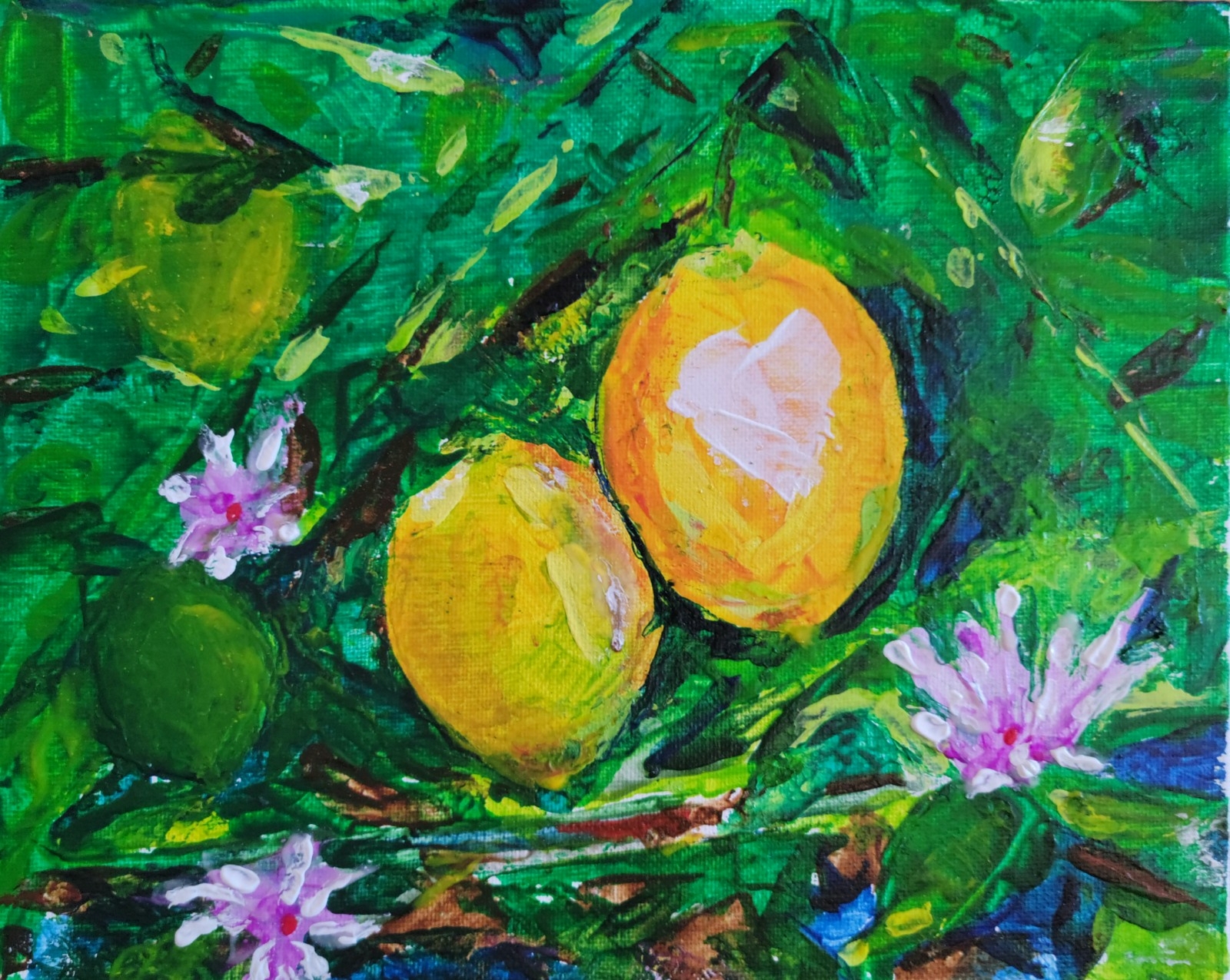 Original acrylic painting » Lemon tree» on the canvas panel, signed