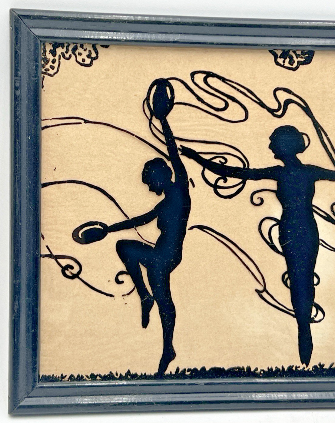 REVERSE PAINTED THREE DANCING GIRLS SILHOUETTE 14-3/4″ X 8-1/2″ UNSIGNED