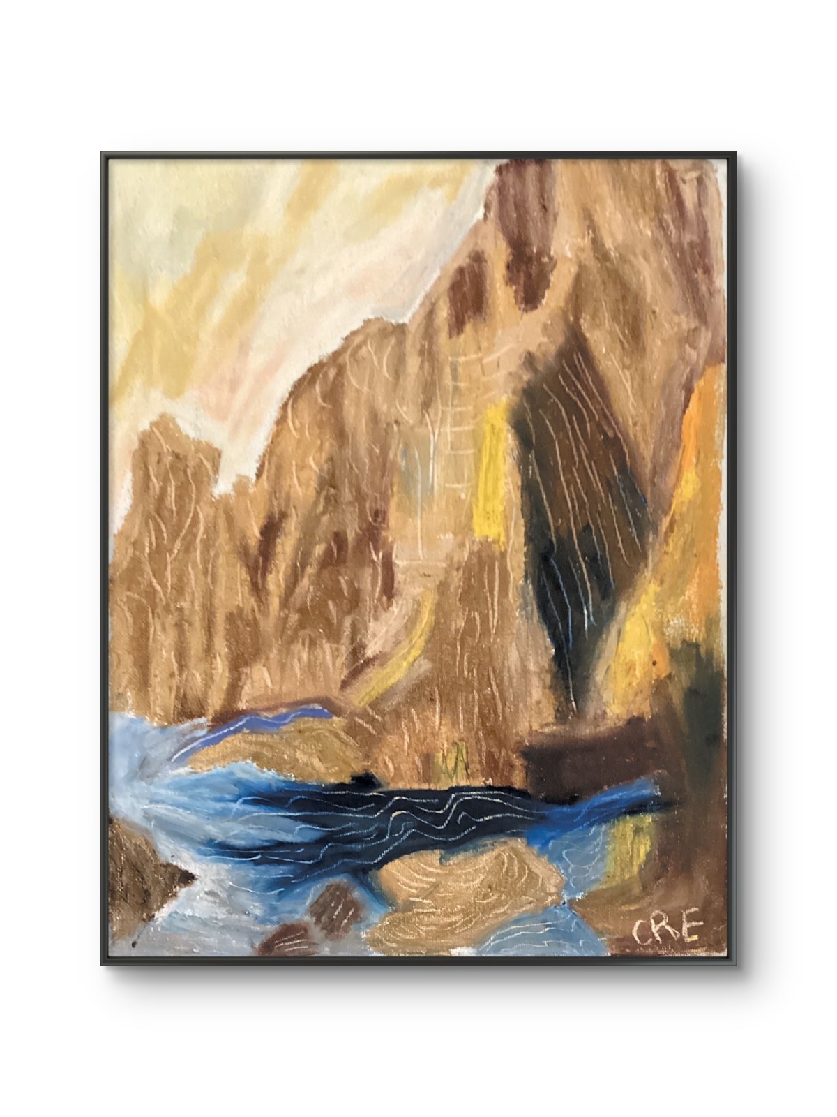 Unique Abstract Expressionism Blue Brown Seaside Ocean Cliff 11×14 Canvas