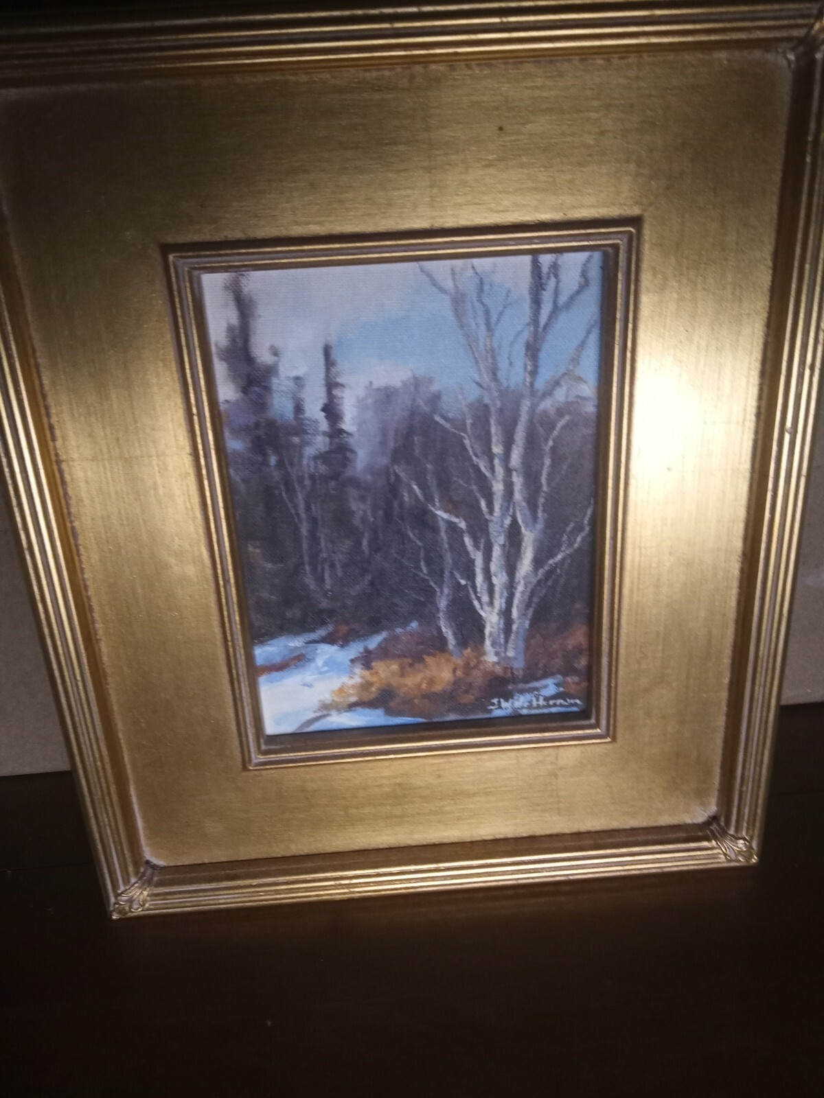 Winter White Birch Painting Aspen in Winter J.W. Heffernon Wood Frame