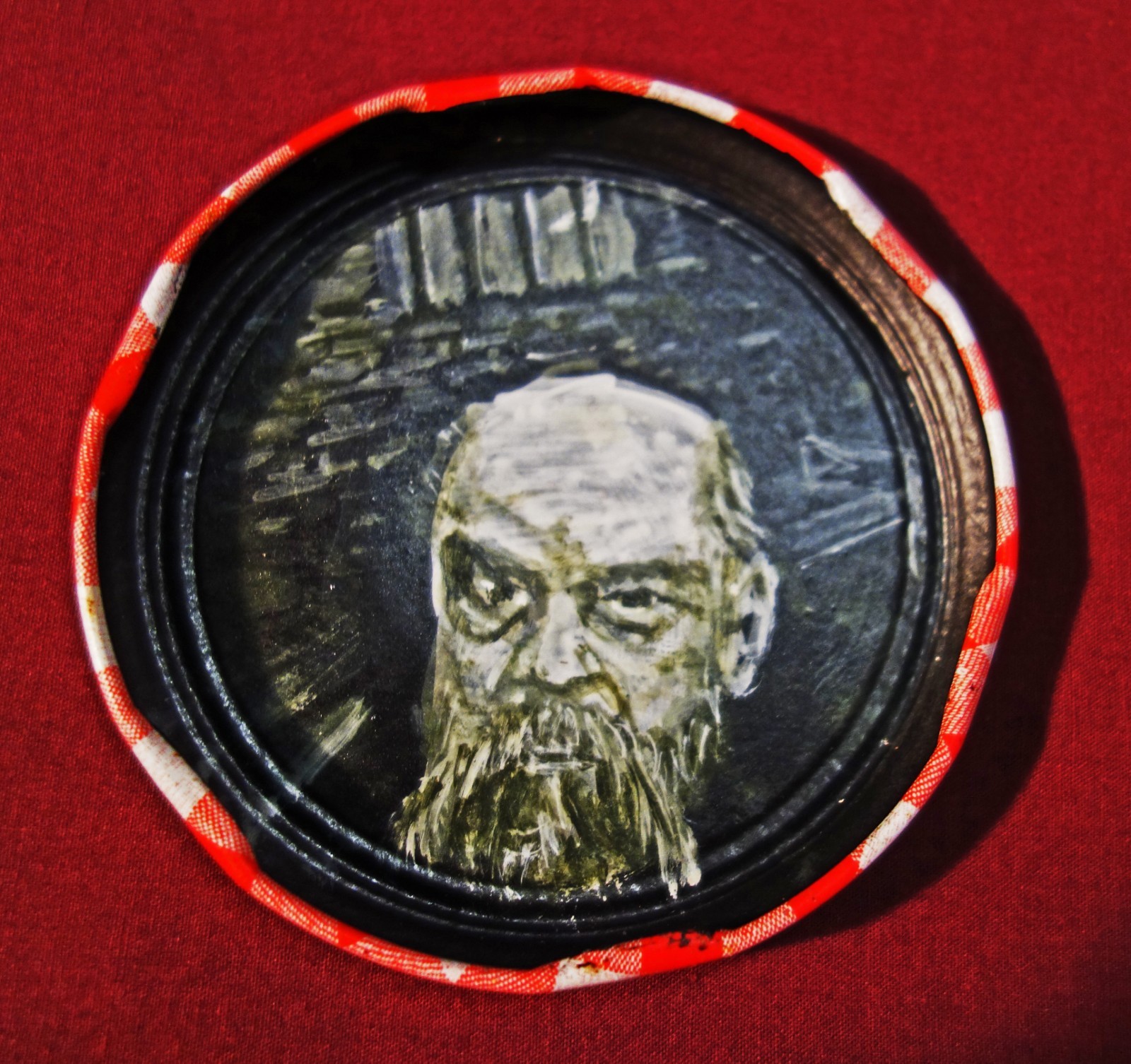 PAUL VERLAINE, Jam Jar Lid Portrait, French Poet, Outsider Folk Art by PETER ORR