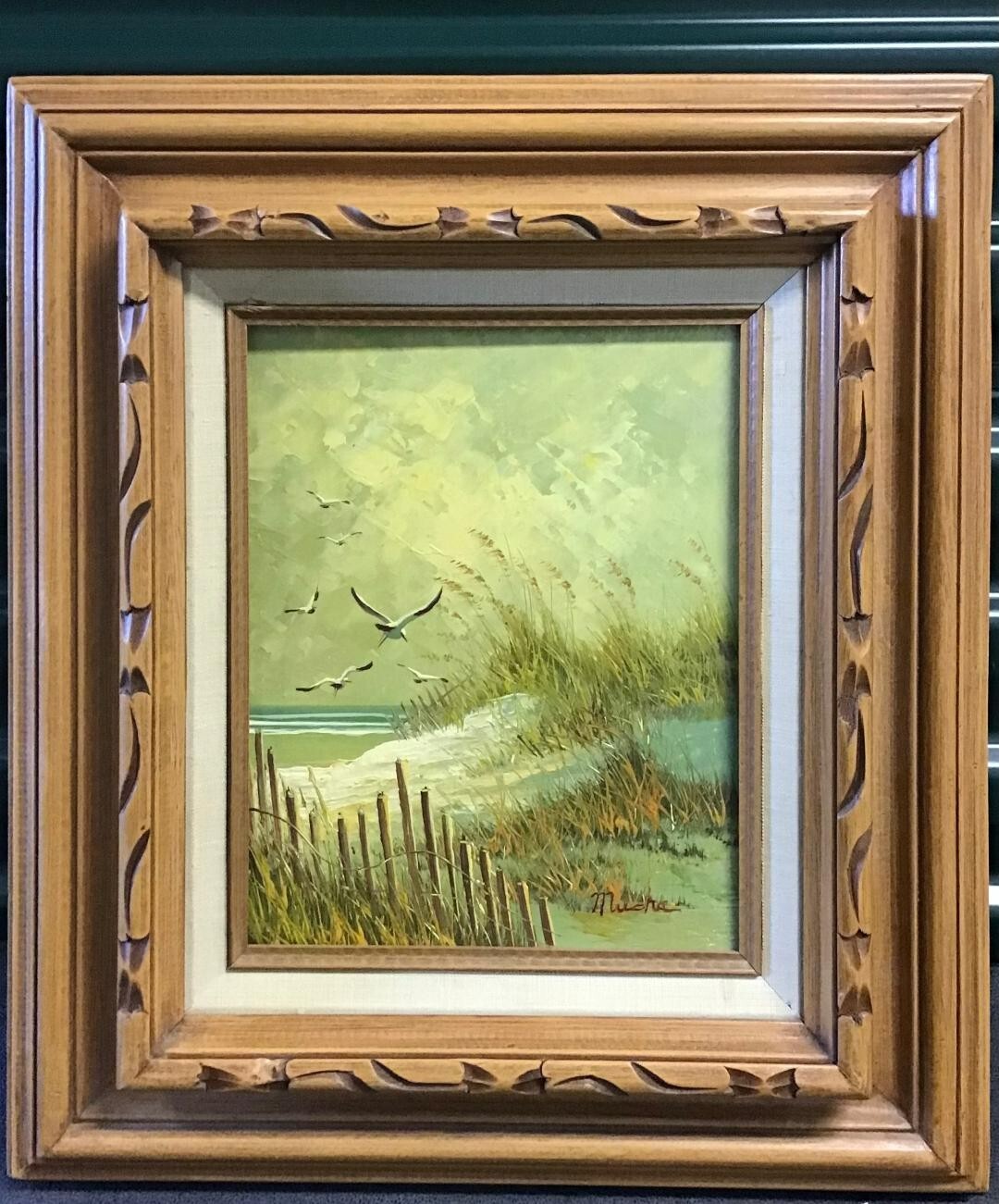 VTG Oil On Canvas Wood Framed Seascape, Coastal Oil Painting 15×17