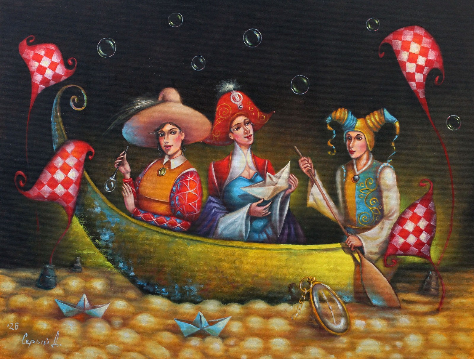ORIGINAL OIL PAINTING | Venetian Dream | Women in Boat | Ukrainian Artist