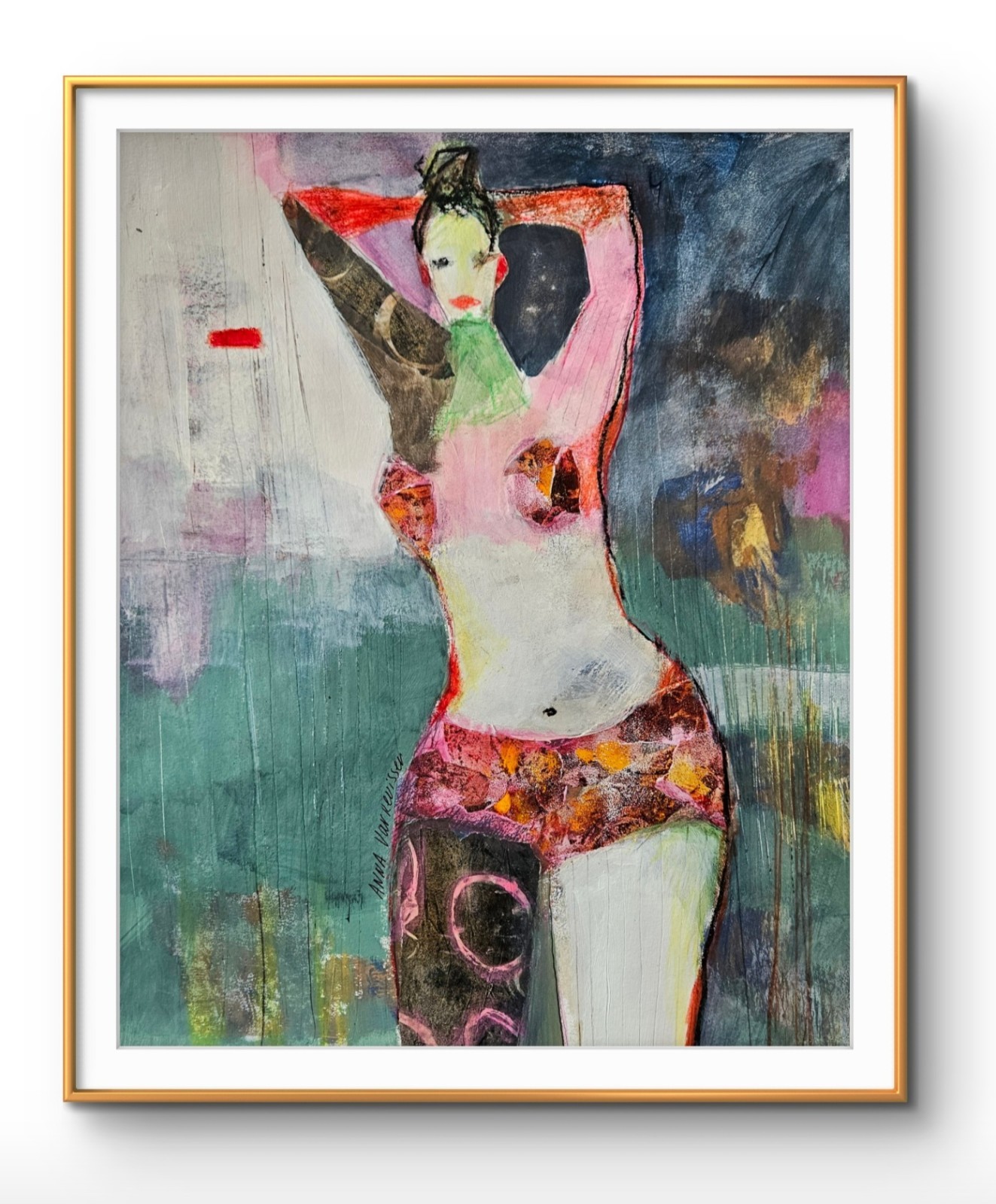 Original Painting Art Abstract Cubist Woman Figure Portrait 17×14