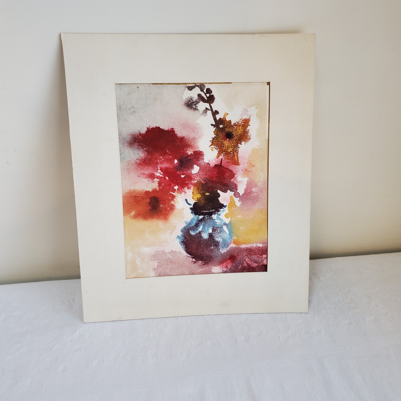 Vintage Watercolor Flowers Painting Gorgeous Original One of A Kind OOAK Art MCM