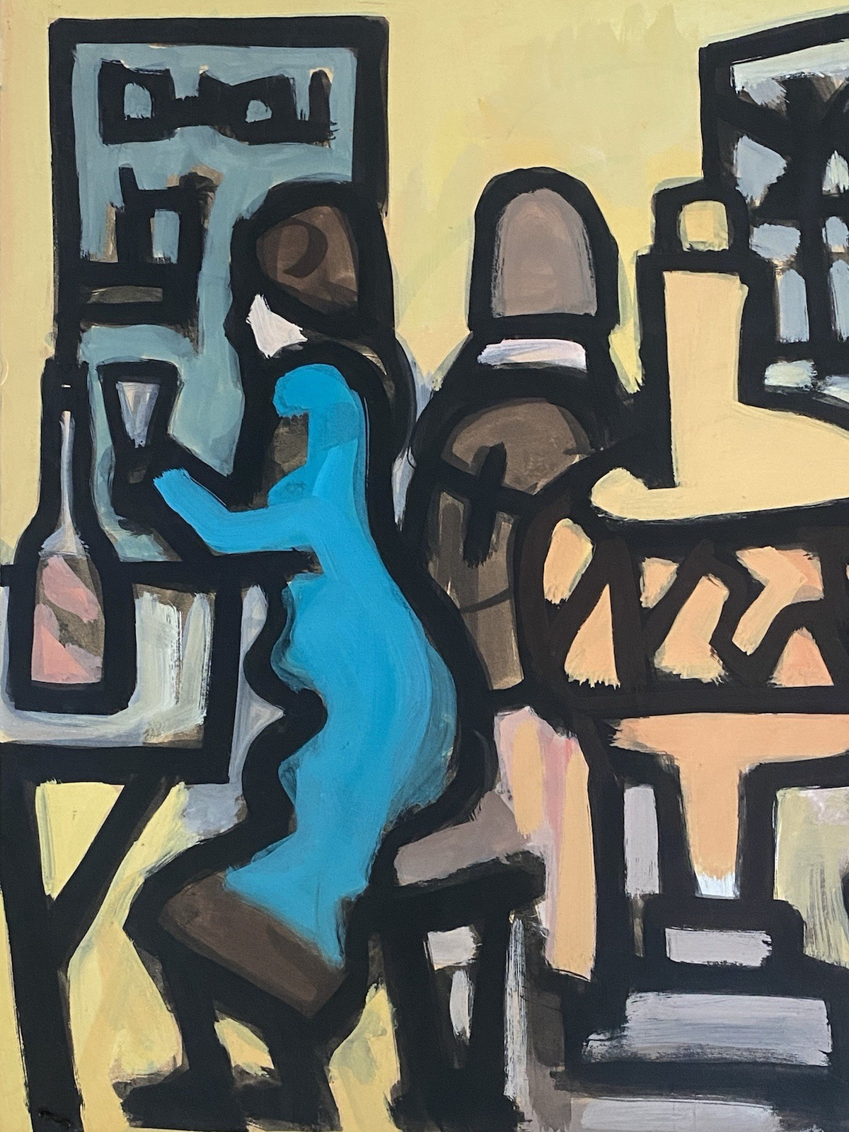 MARKEY ROBINSON Irish VTG Female Figures Cafe Scene Modernism Abstract Painting