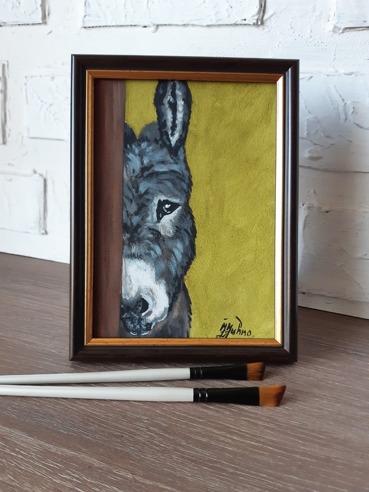 Donkey Original Oil Painting Framed 5 x 7 Donkey Portrait Baby Donkey Wall Art