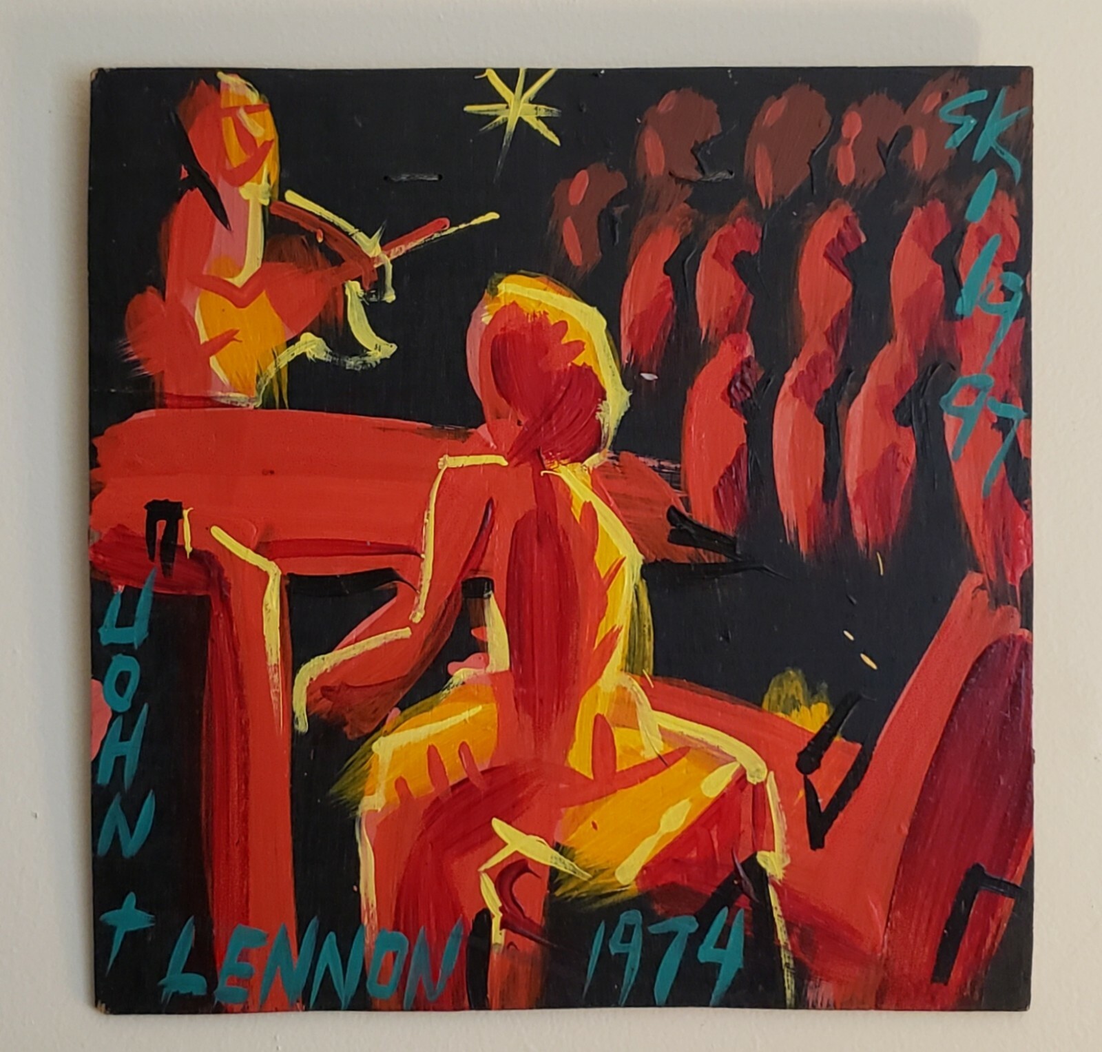 RARE 1997 Steve Keene ELTON JOHN + JOHN LENNON 1974 Original Painting 4Charity