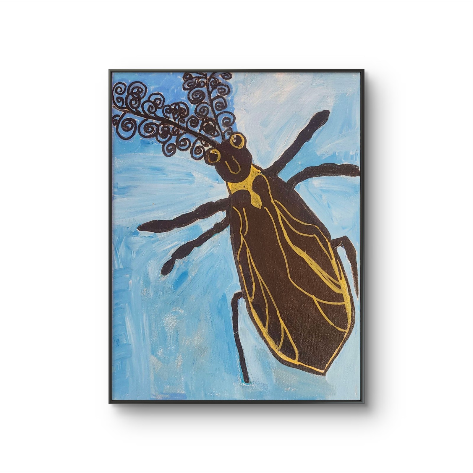 Fancy Insect Glowworm Vibrant Abstract Expressionism Painting 11×14 Canvas