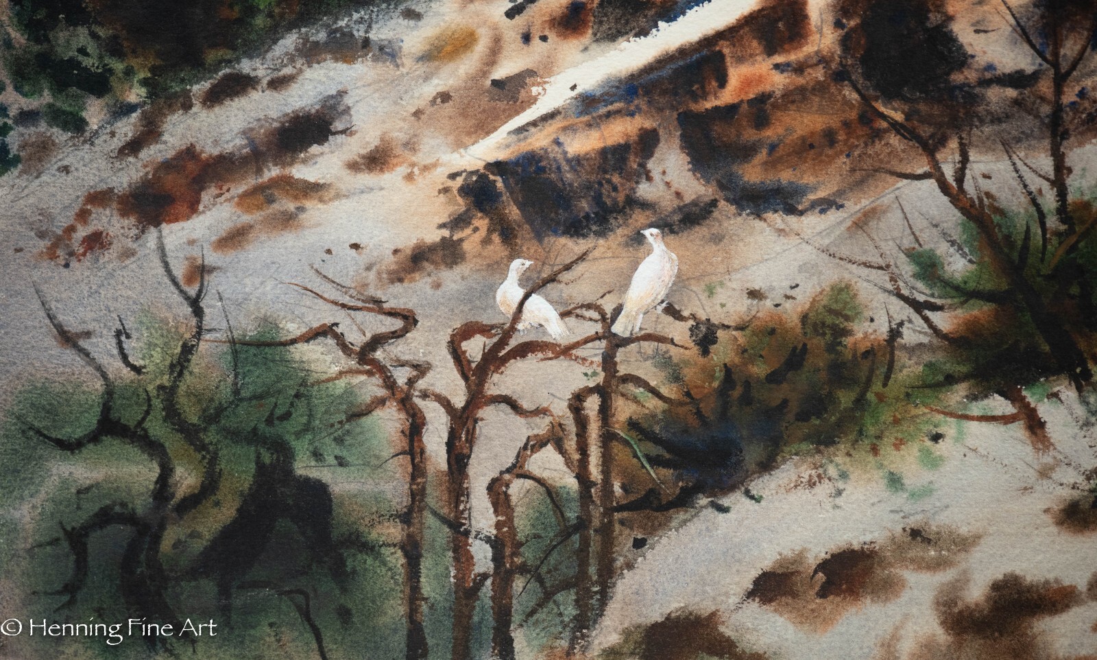 Beautiful Vintage Winter Snowscape at Sunset with Doves by Arthur Barbour, FINE!