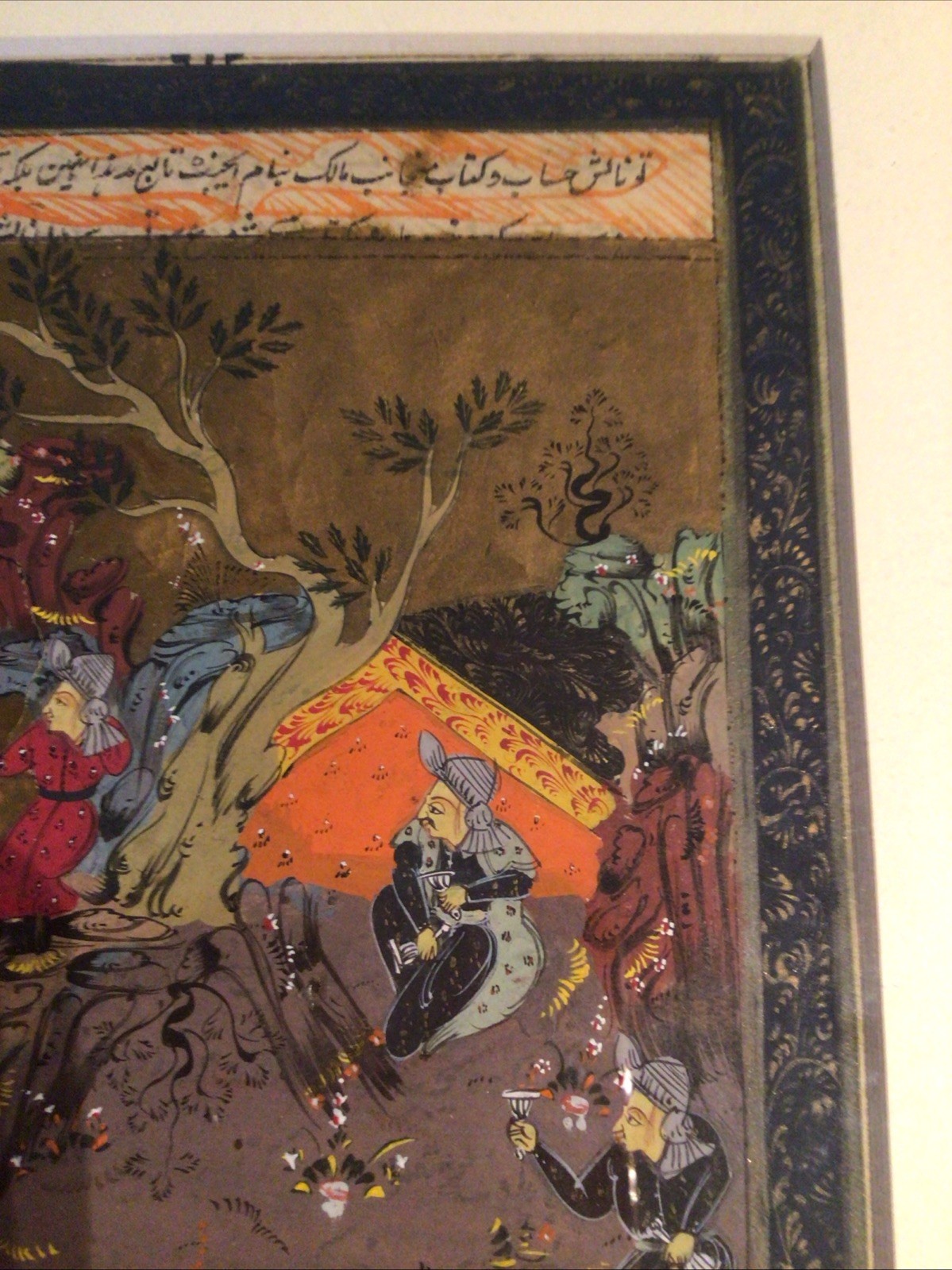 Antique Persian “Mogul Drinking Scene” Text Book PAINTING Ottoman page Art