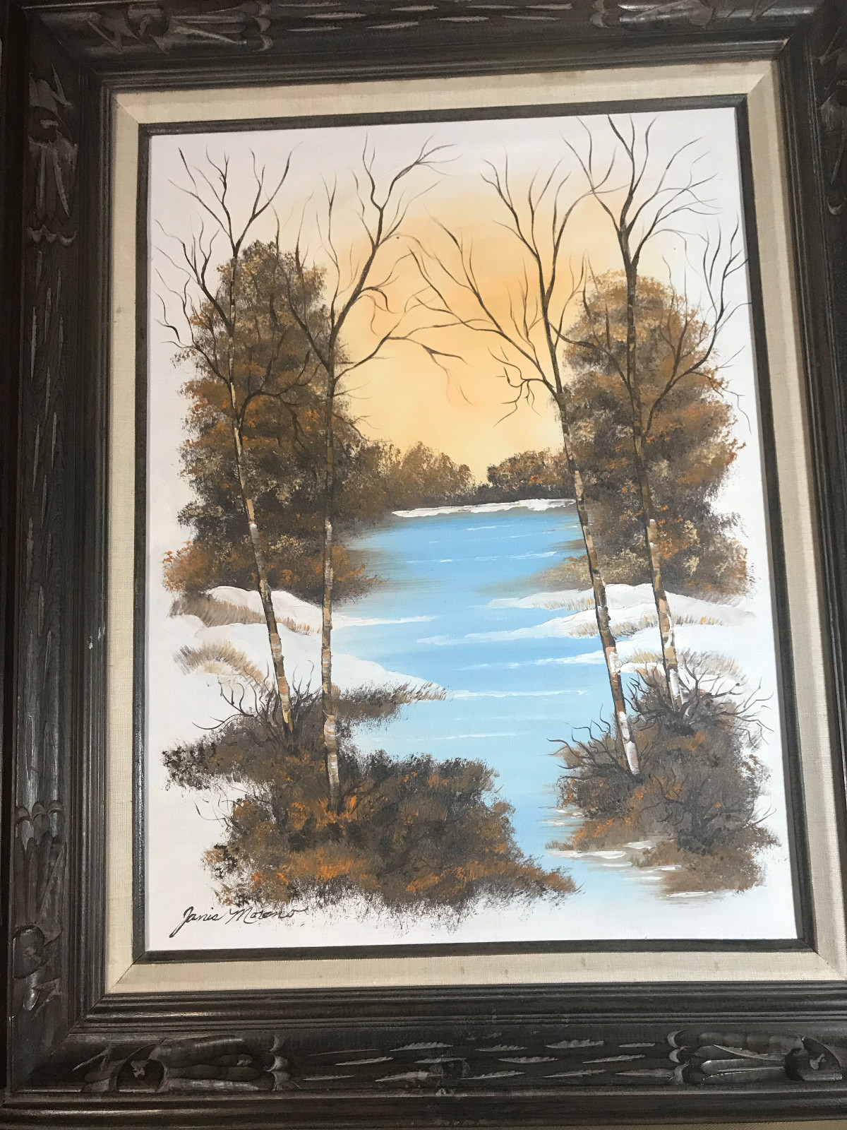 Large Janis Moreno «River And Landscape Scene» Oil Painting – Signed And Framed