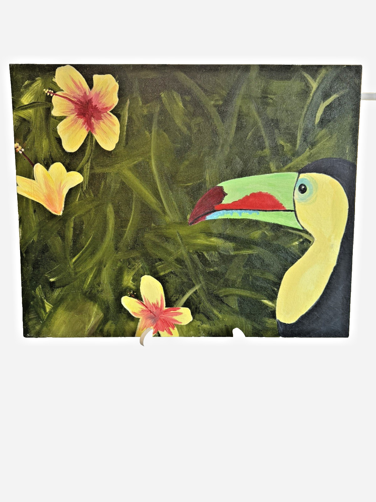 Colorful Toucan Bird Original acrylic art:16 x 20 Canvas; jungle tropical decor