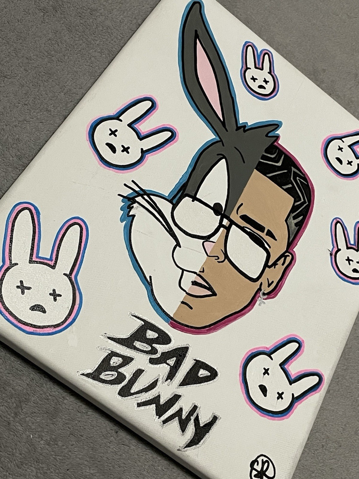 Bad Bunny x Bugs Bunny Hand-Painted Acrylic Canvas Art 11 X 14 In Fan Art Music