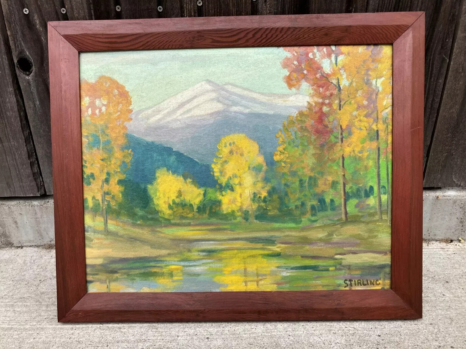 David Stirling 1941 «Autumn Pool» Signed Oil Painting Estes Park, Colorado