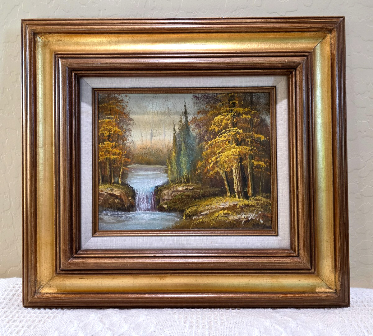 Original Landscape Mountains Forest Waterfall River Stream Signed Oil Painting