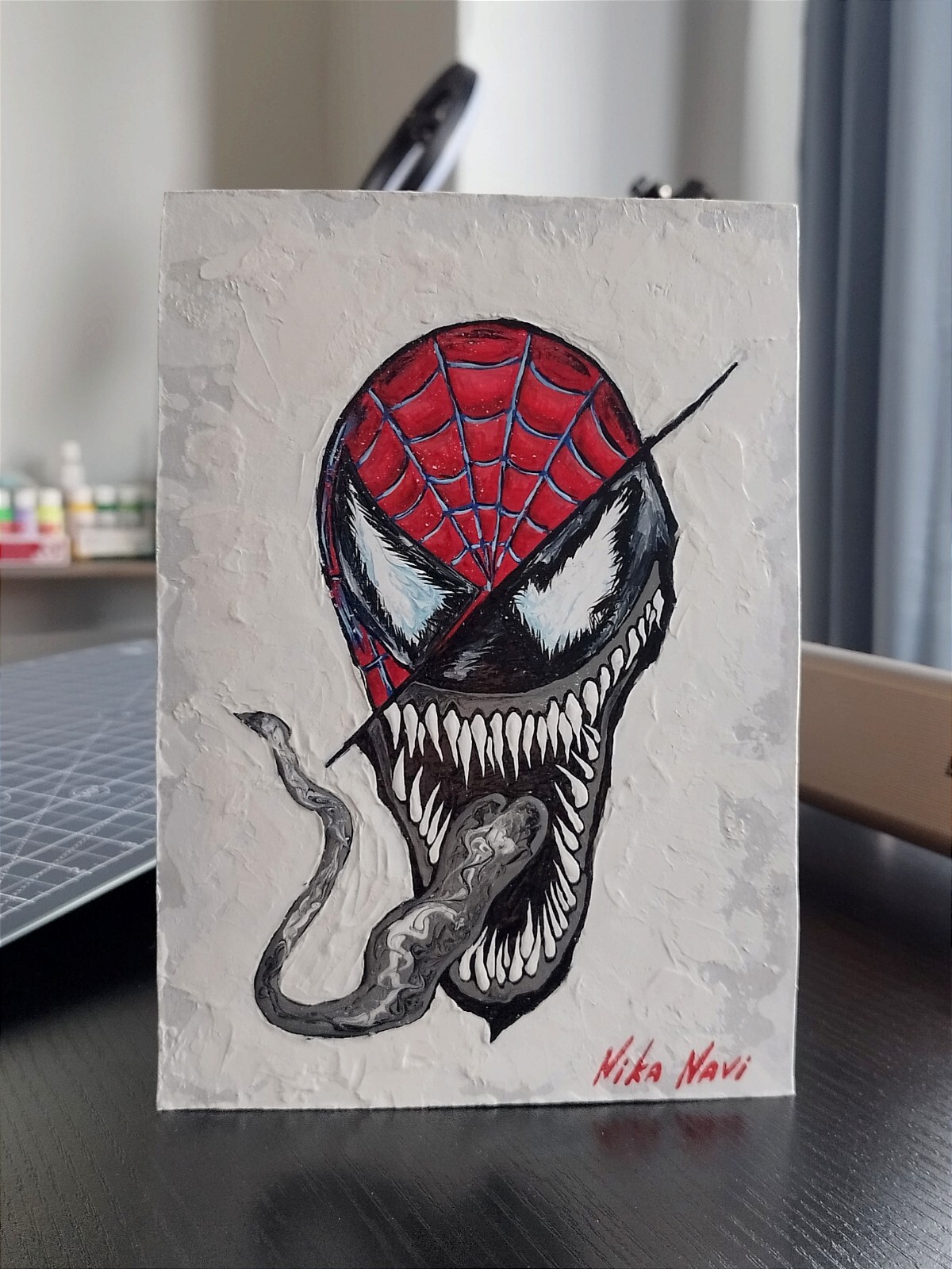 Venom Spider-man Painting Impasto Acrylic Oil Original Art