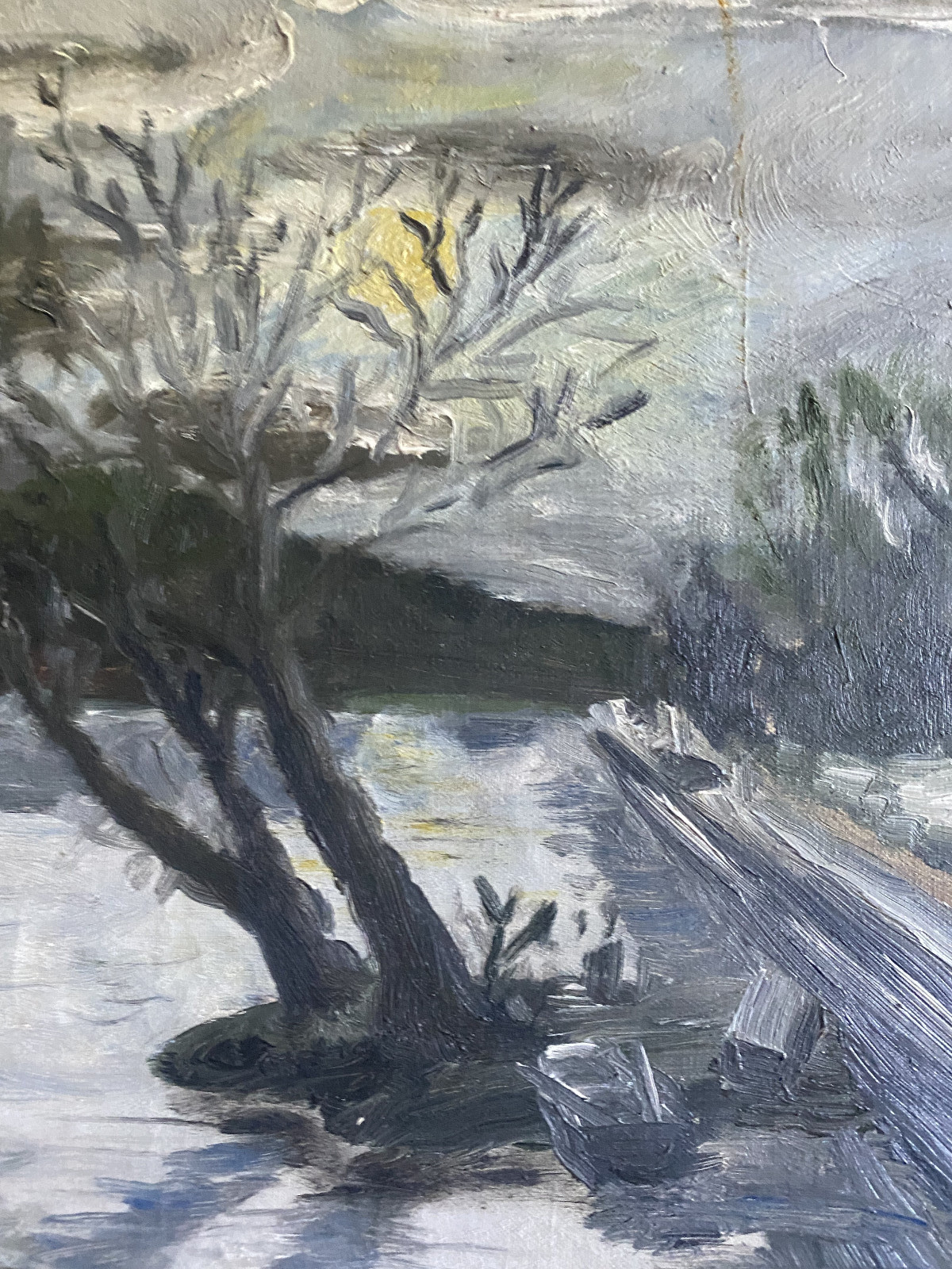 Winter 1943 Düsterer Baum Wintersun Street Signed Illegibly Antique Forest
