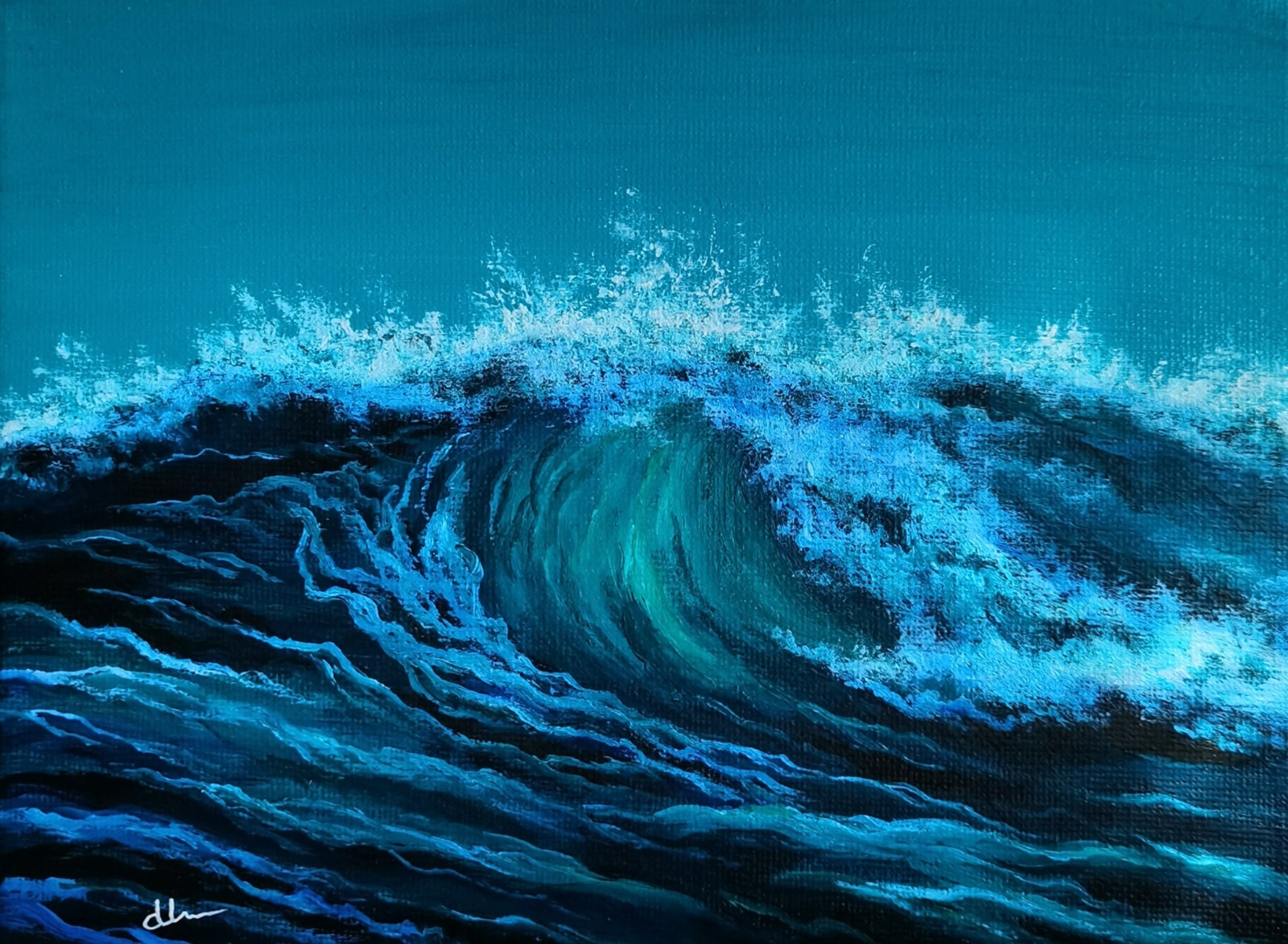 «Angel Wave» Original Acrylic Painting on Canvas Board Vintage Art Signed ATC