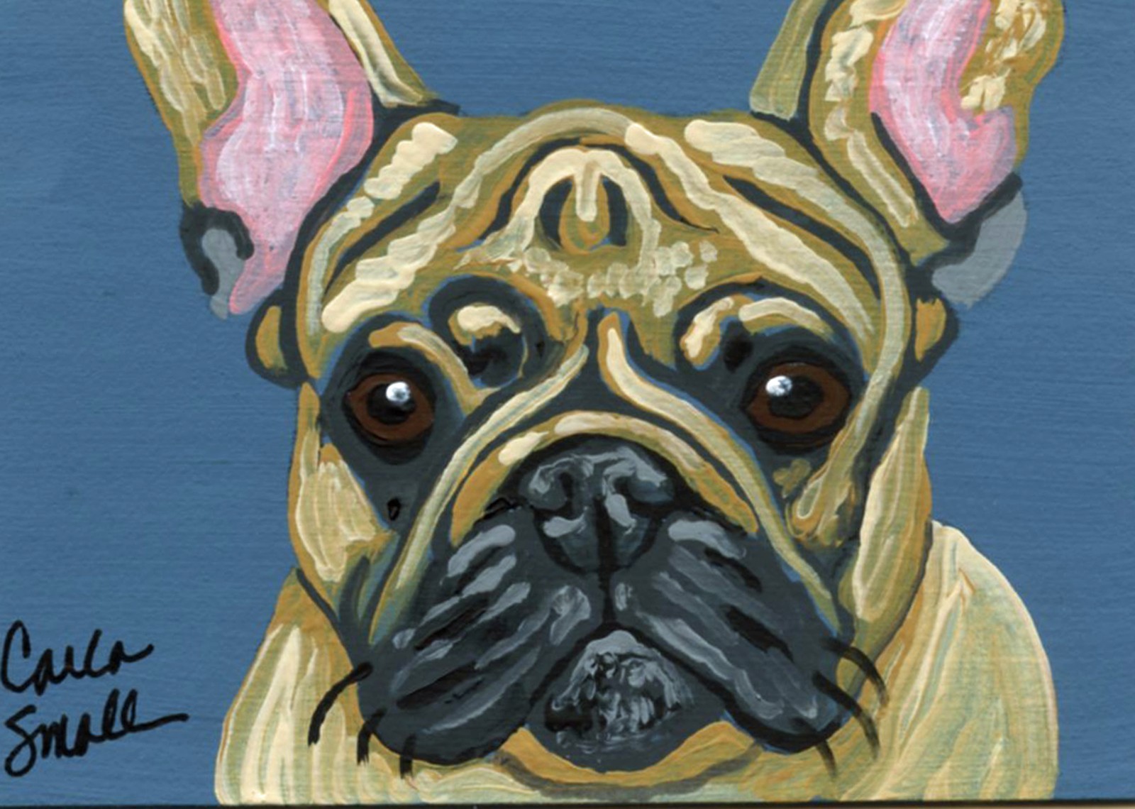 ACEO ATC Original Painting Fawn French Bulldog Dog Art -Carla Smale
