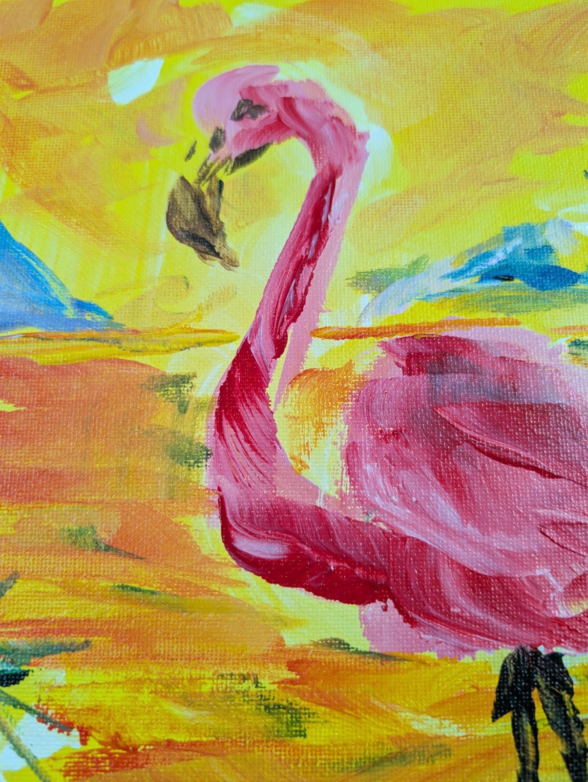 Flamingo 9×12 Original Painting Abstract Modern Art Canvas Wildlife Pink SWhite