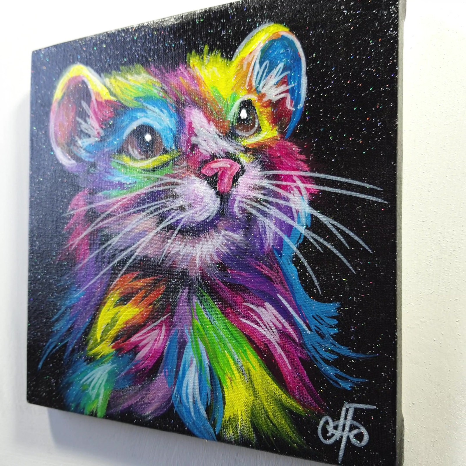 Rainbow Mouse Original Acrylic Painting Animal Portrait Canvas Wall Art Decor