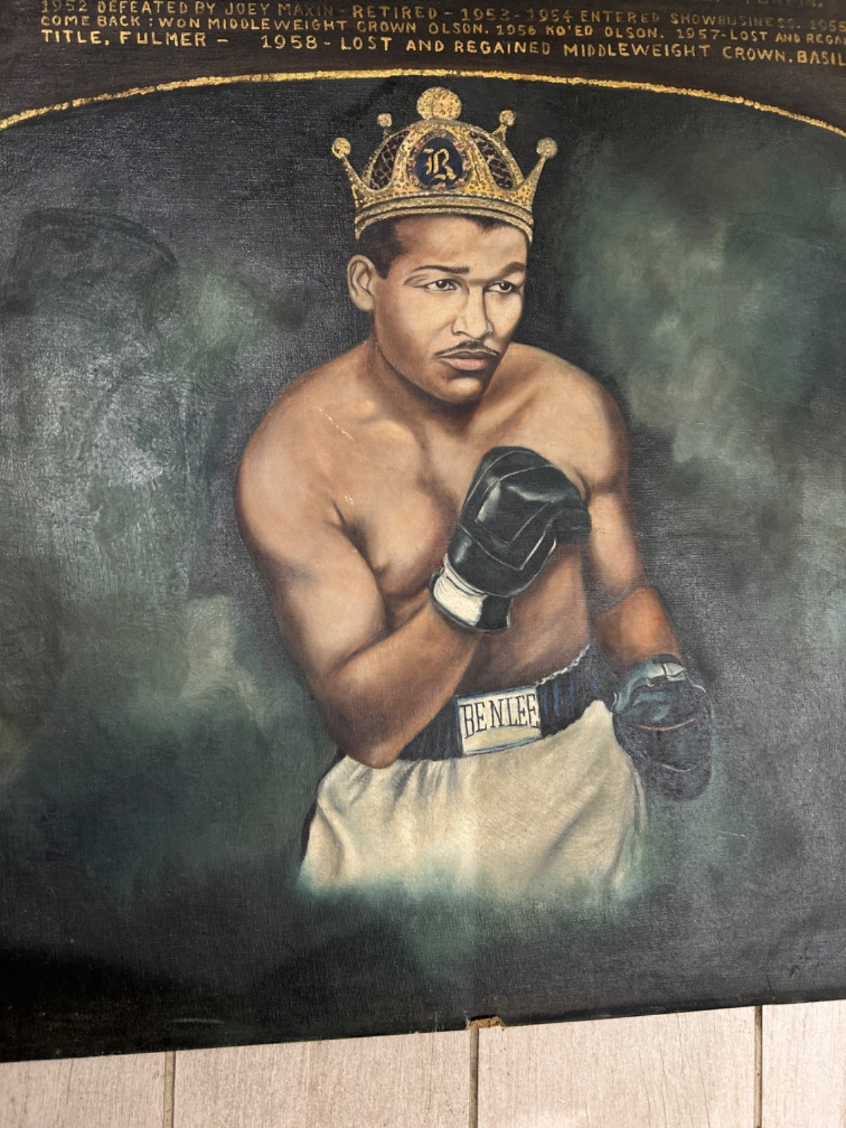 RARE 1958 Antique Original Oil Painting SUGAR RAY ROBINSON Signed by Painter
