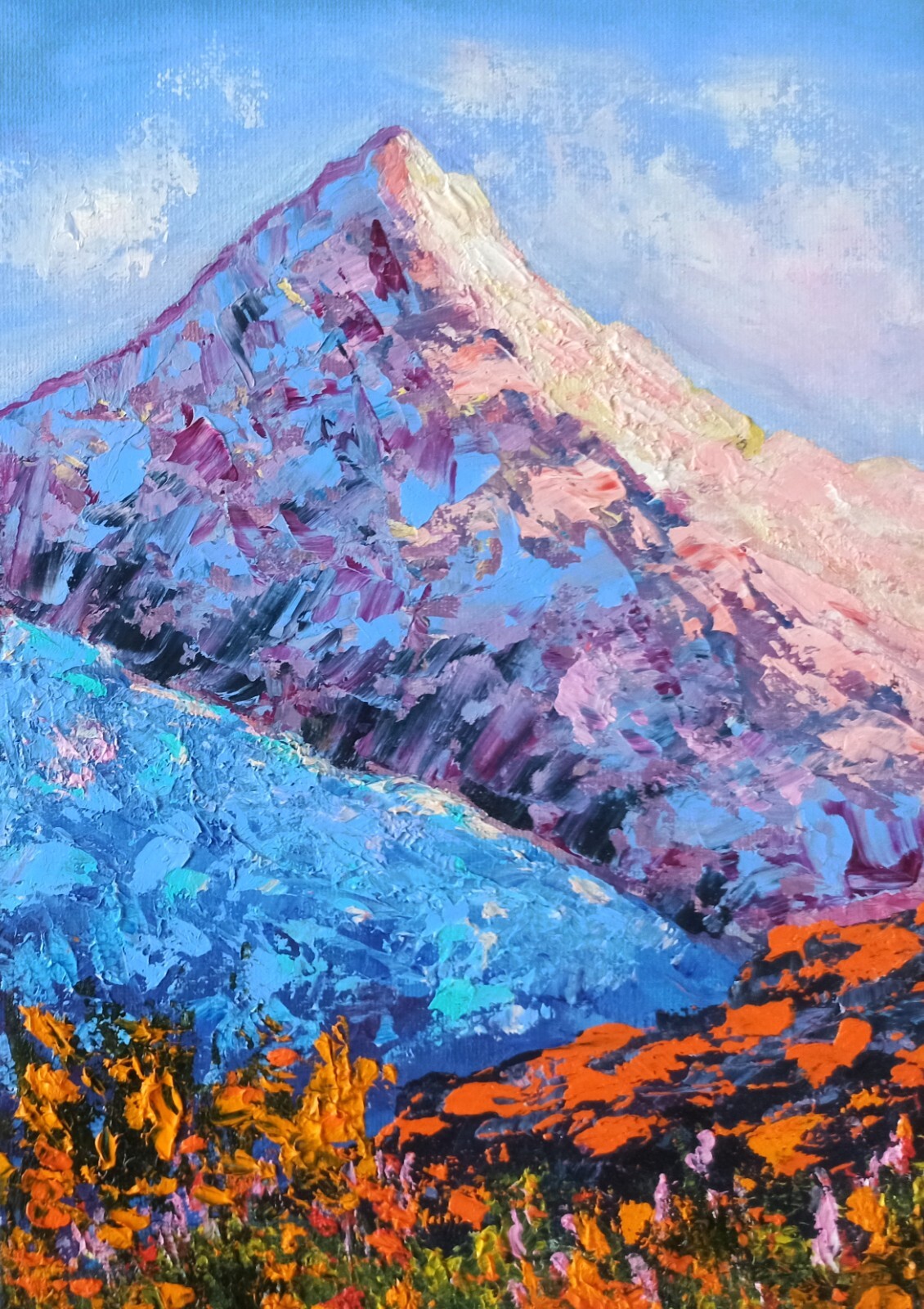 Original Art Oil Painting California Poppies Landscape Impasto Artwork 29,5x21cm
