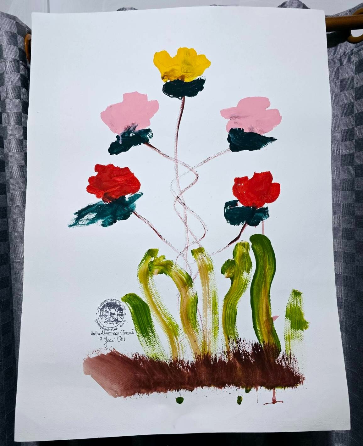 Drawing Art Flower Thai Elephant Home Wall Decor Acrylic Paint on Paper No. #016