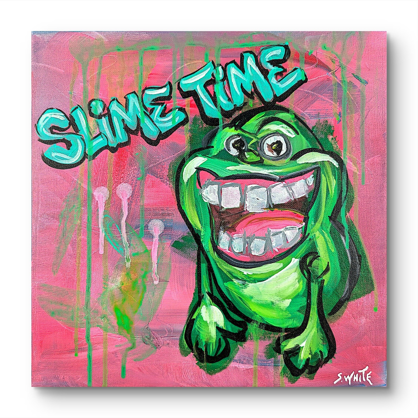 Slimer Ghostbusters Original Painting Canvas Pop Art Gestural Expressionism