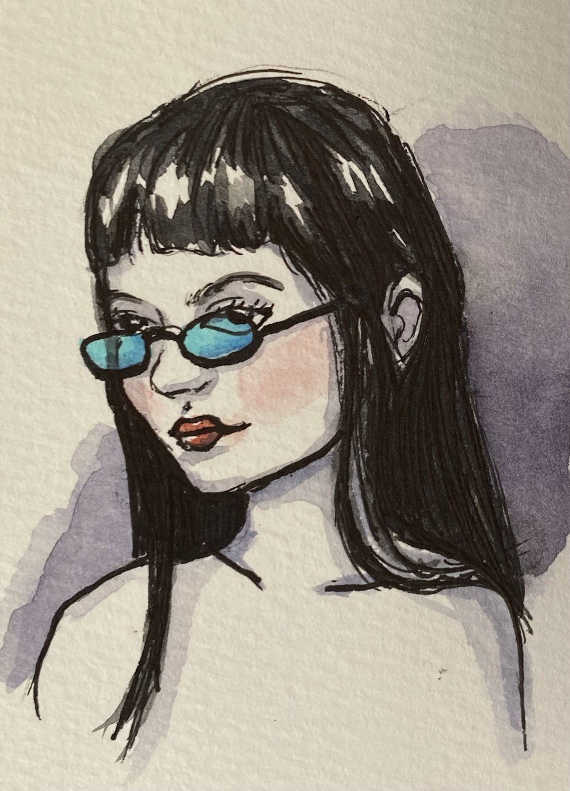 ACEO 100% Hand Painted Original Mixed Media Painting Art Girl