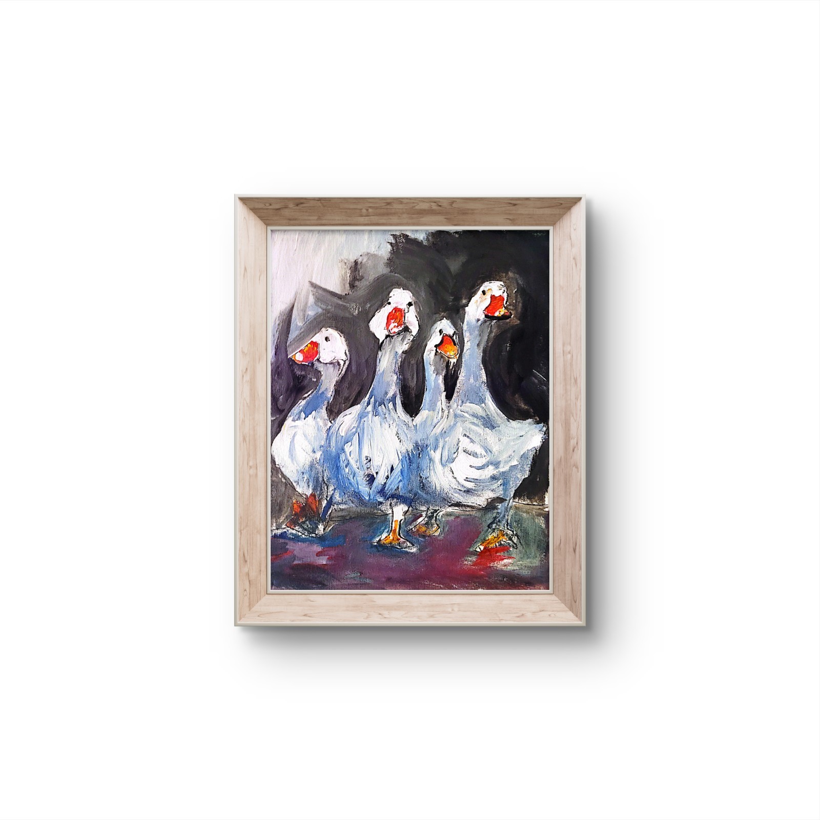 Giggle Of Geese: Abstract Expressionist Original Painting Canvas 11×14.
