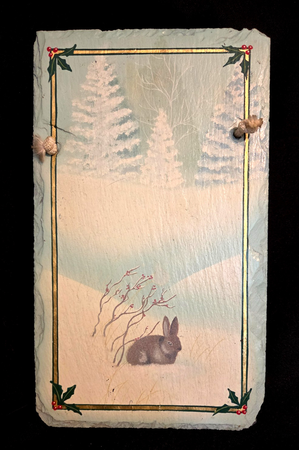 Painting of Winter Scene with Rabbit Painted on Slate