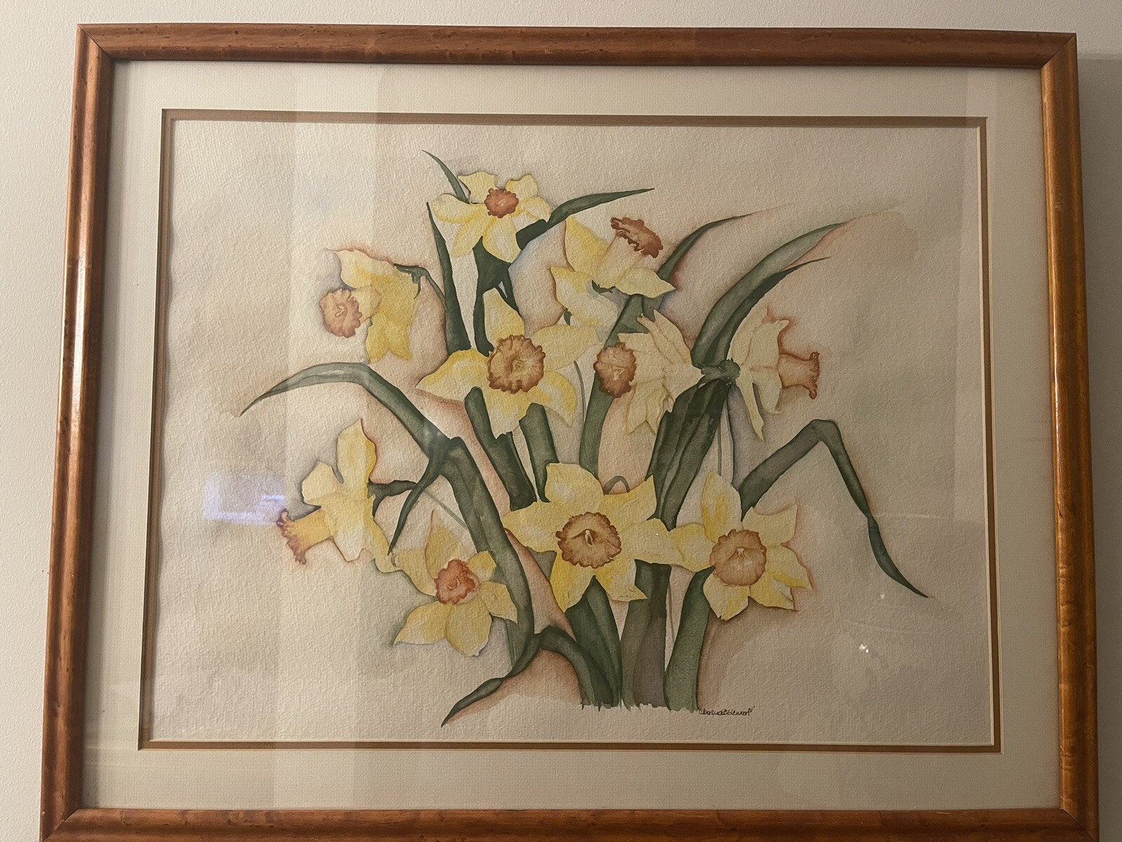Lg spring daffodils original watercolor painting~29.5×23.5” Glennon 1981