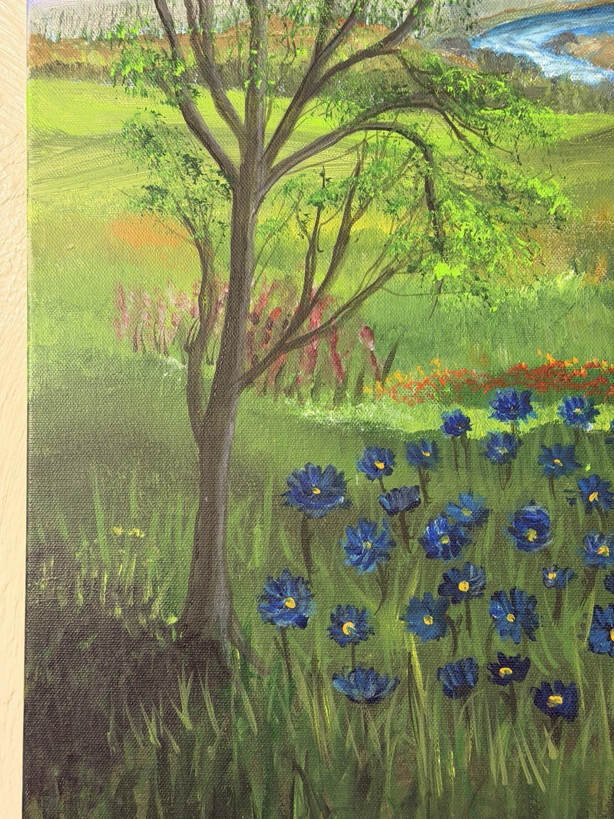 Acrylic Painting Field Flowers «Spring Valley» Canvas Signed & Numbered 20×20