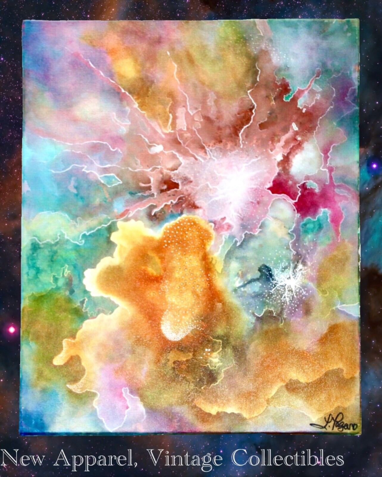Signed J. Pagano Original 16″x20″ Abstract Oil PaInting of Outer Space, Nebula