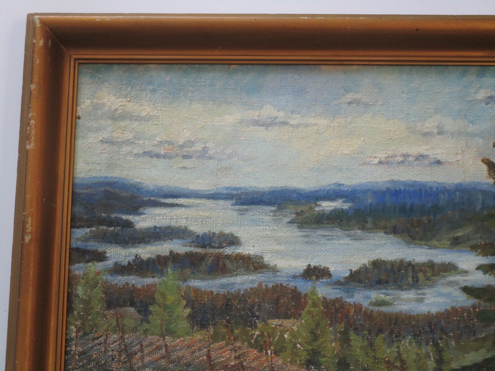 VINTAGE MOUNTAIN RANGE PAINTING IMPRESSIONISM ANTIQUE SIGNED HILL VIEW LAKE