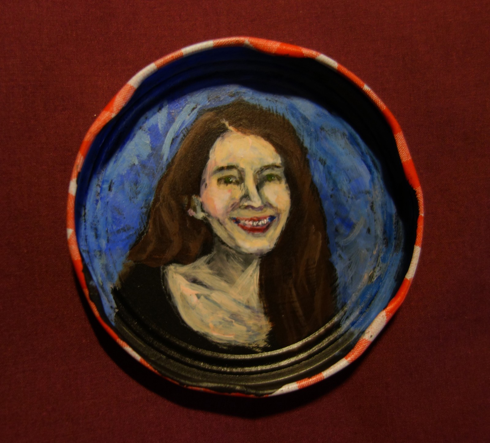 ELIZABETH WALTER, Jam Jar Lid Portrait, Literary, Outsider Folk Art PETER ORR