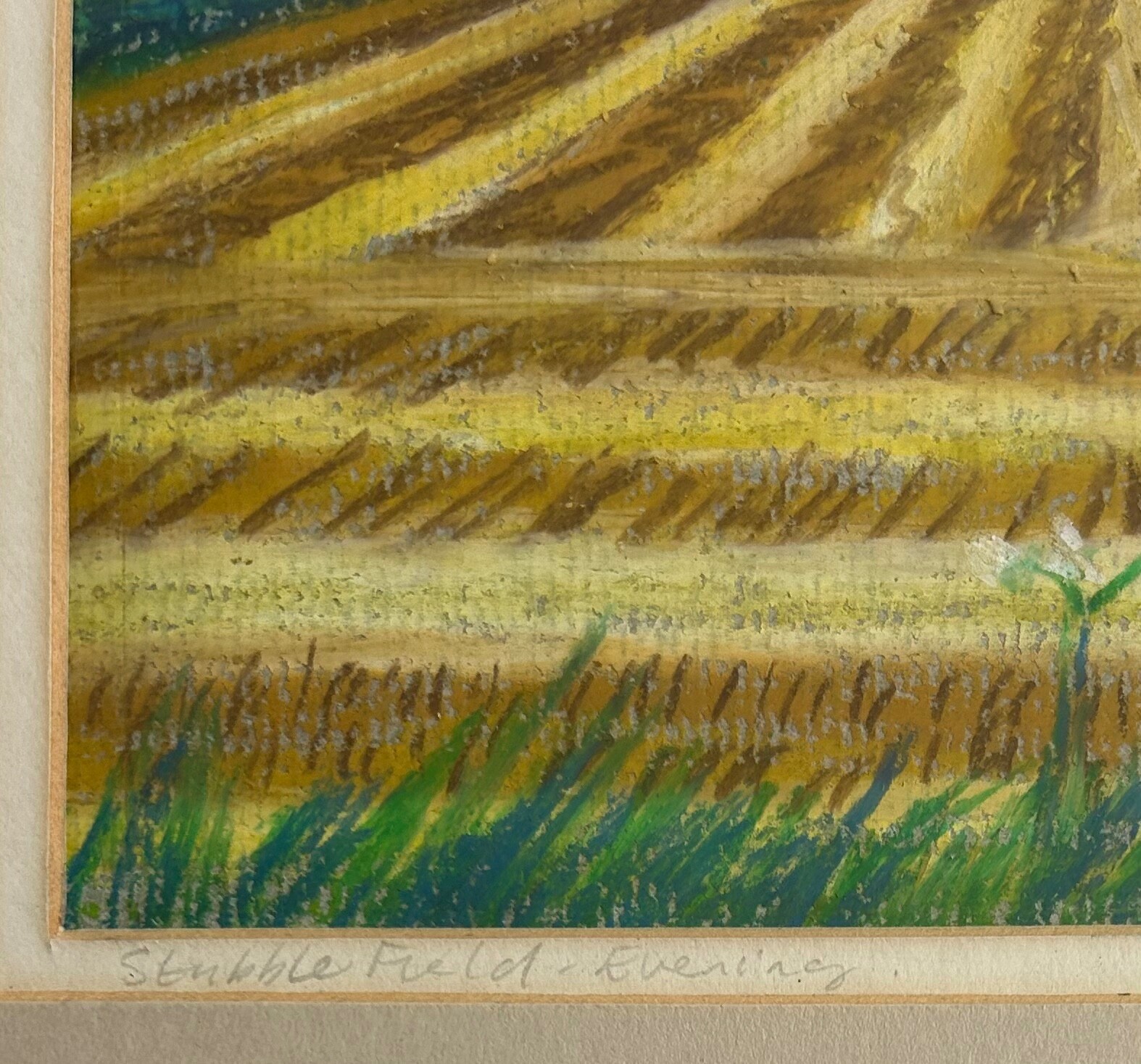 Helen Webber – original, signed, framed pastel on paper «Stubble Field-Evening»
