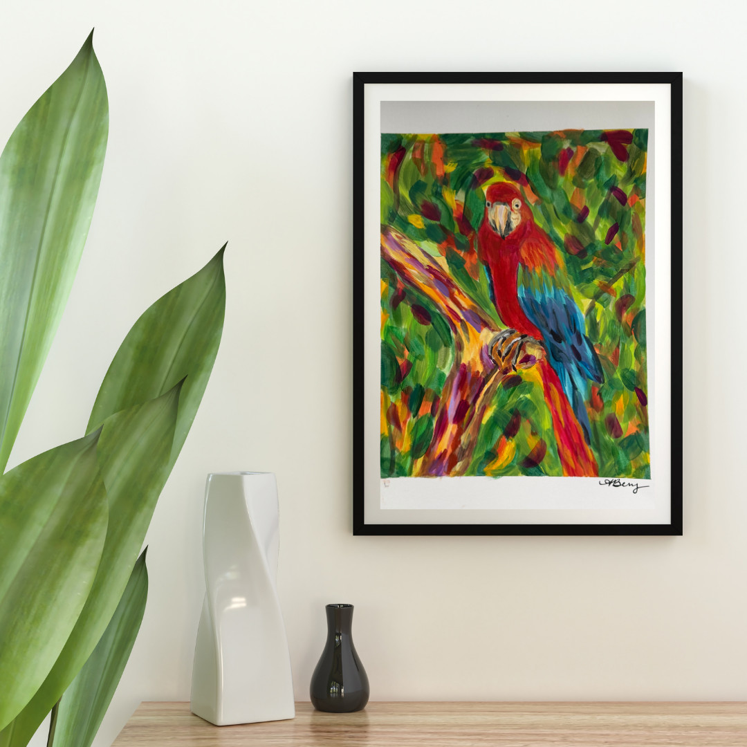 Abstract Contemporary Macaw Parrot Acrylic Art on 11×14 Paper