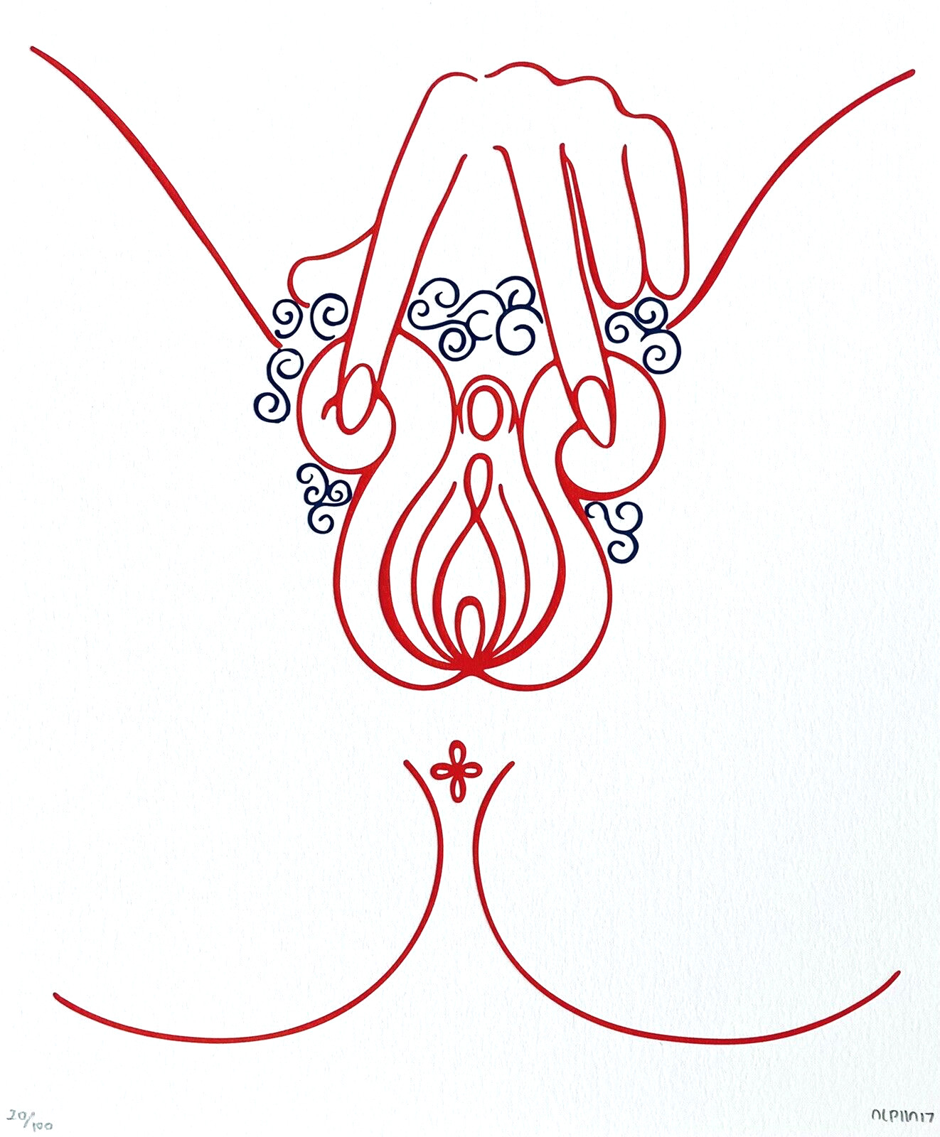 Power 20/100 Letterpress 9×12″ Female Feminine Lesbian Women Vagina Art Goddess